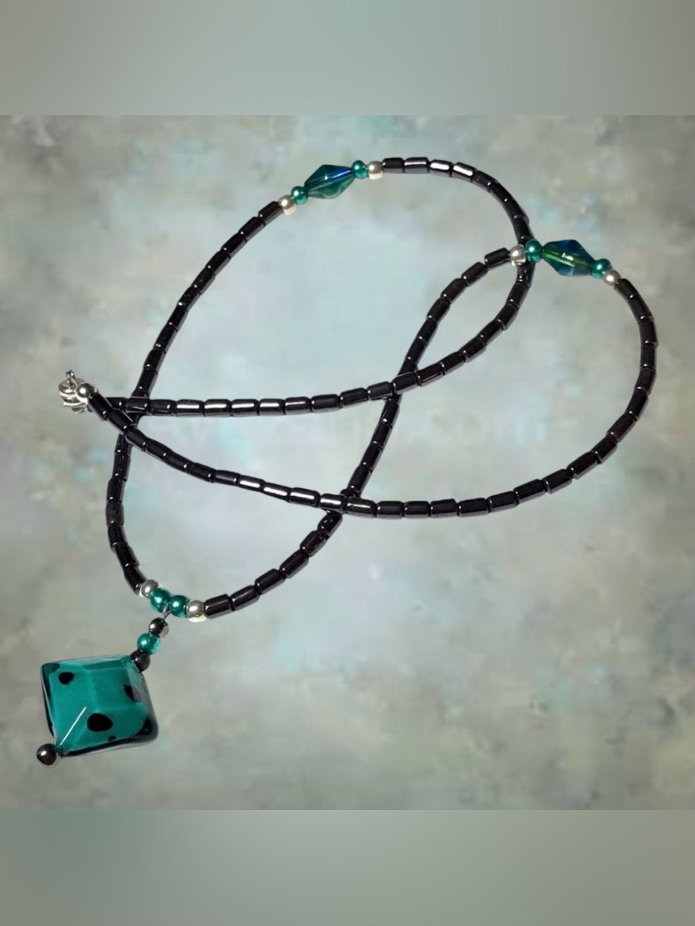 Handmade Necklace Hemalyke With Teal Diamond Pendant